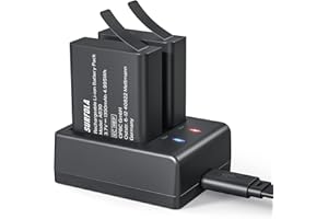 Baterías Cámara Deportiva, Surfola Baterías Recargables de 1350mAh (Paquete de 2) con Cargador Doble USB, Compatible con Cámara Deportiva Surfola/WOLFANG/AKASO/COOAU/Apexcam y más