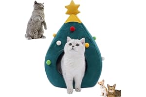 IPAWDE Albero di Natale Cat House - Idea di mobili per Gatti Simpatico Letto da Grotta per Gatti, Soft Kitty Cat Teepee House Letto da Gatto Caldo di Natale per l'inverno (Large)