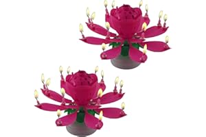 Nihexo - Torta di compleanno rotante a forma di loto con fiore musicale musicale con musica magica, compleanno musicale, decorazione per torta di compleanno (2 pezzi)