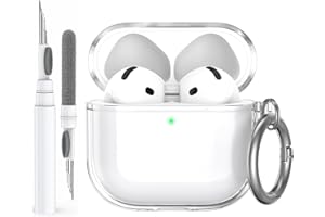 AhaStyle Clear Airpods 4 Custodia Cover [Anti-ingiallimento] Pelle di copertura in TPU con kit di pulizia per Apple AirPods uarta generazione 2024 Supporto custodia di ricarica USB-C ricarica wireless