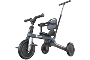 besrey Kleinkindfahrrad mit Eltern-Lenkschiebegriff für 1–3 Jahre, faltbares Kinder-Schiebedreirad, Kleinkind-Dreirad mit abnehmbaren Pedalen, höhenverstellbarer Sitz, Dunkelgrau