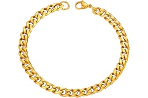 PROSTEEL Pulsera de Cadenas Cubanas de Acero Quirurgico, 3.5mm 6mm 9mm 12mm Ancho, 16cm 19cm 21cm Largo, Tres Tonos Opcionales (Con Caja de Regalo)