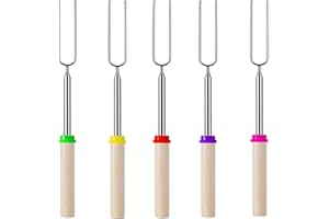 TBCZVX 5 Pcs Smores Kit, Marshmallow Toasting Forks Kit Extendable Fork with Handle Retractable BBQ Telescoping Skewers Outdoor Campfire Accessories for Camping Bonfire Fireplace Picnic