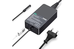 DTK Caricabatterie Surface Pro 2, adattatore di alimentazione 12V 3.6A 44W per Microsoft Surface RT / 2, Surface Pro 1 / Surface Pro 2 1536 con porta USB e cavo di prolunga