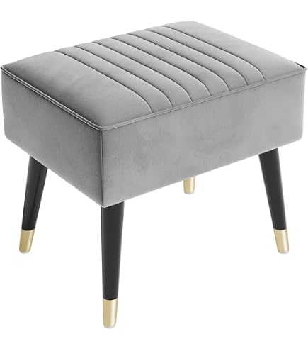 Pouf Ottoman Rectangulaire En Lin - 40x30,5x22,5cm - Tabouret Bas Salon/Chambre - Gris - YMYNY
