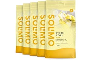 Amazon Brand - Solimo Kitchen Gloves Yellow, 5 pairs, M (5 Packs of 2 Count)