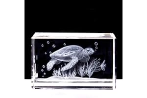 SHTWX Pisapapeles 3D de tortuga marina (grabado con láser) en cubo de cristal para regalos de cumpleaños/Navidad (no incluye base LED) (3.1 x 2 x 2 pulgadas)