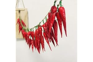 Riaxuebiy Artificial Red Chili Garland Fake Vegetable Bunch Hanging Pepper Wreath String for Home Kitchen Shop Party Show Food Display Decoration (Red Chili-2pcs)