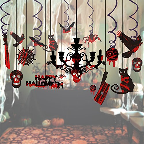 UNOMOR Halloween Hanging Decorations for Ceiling, Scary Ceiling Decoration with Swirls for Party and Haunted House– 17Pcs reviews UNOMOR Halloween Hanging Decorations for Ceiling, Scary Ceiling Decoration with Swirls for Party and Haunted House– 17Pcs