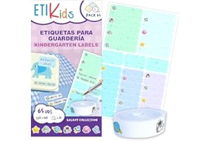 HABERDASHERY ONLINE ETIKIDS PACK FUNNY: 40 Etiquetas Adhesivas + 25 Etiquetas de Tela Termoadhesivas (Galaxia)