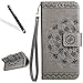 Produktbild Blumen Lederhülle für Huawei P8 Lite 2017,Flip Wallet Tasche für Huawei P8 Lite 2017,Leeook Kunstleder Schön Elegant Retro Grau Prägung Henna Mandala Blumen Malerei Entwurf PU Lederhülle Flip Klapp Hülle im Bookstyle mit Stand Ständer Karten Slot Strap Floral Brieftasche Schutzhülle Cover Schale Etui Karten Slot für Huawei P8 Lite 2017 + 1 x Schwarze Eingabestift-Henna Mandala Blumen,Grau