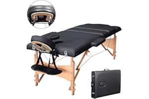 Vesgantti Massageliege Massagestuhl Holz Kosmetikliegen 3 Zonen Mobile Tragbar Massagetisch schwarz klappbar höhenverstellbar Therapieliege