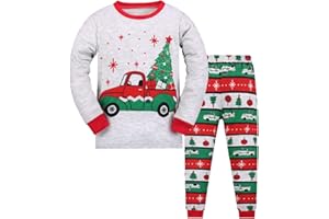 MIXIDON Pijamas de Navidad para Niños Pequeños y Niñas Algodón Ropa de Dormir Manga Larga 2 Piezas Ropa de Niños Pjs 3 a 11 años