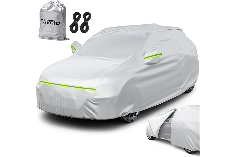 Favoto Cubierta de Coche Impermeable Funda de Coche Exterior Oxford+Algodón con Cremallera para SUV Anti-UV Transpirable Resi