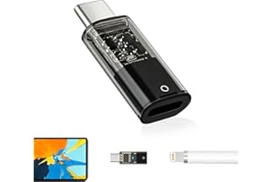 HUKNEQN Adaptateur USB C pour Apple Pencil 1ère Génération, Connecteur de Charge USBC pour iPad 10 Génération, Adaptateur USB C vers Lightning, Adaptateur pour Chargement Appairage Bluetooth, Noir