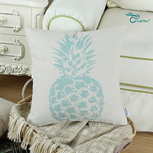 Euphoria Home Decor Kissen Kissen Shell Mischgewebe Baumwolle Leinen Manuelle Sketch Ananas Print 45 cm x 45 cm, baumwolle, Hellblau, 45,7 x 45,7 cm - 2