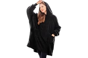 Aisbo Plaid Felpa Coperta con Maniche - Pigiama Coperta Indossabile Donna e Uomo Oversize con Manica e Cappuccio Regalo Compleanno Natale Donna, Hoodie Blanket (Nero,95x85cm)