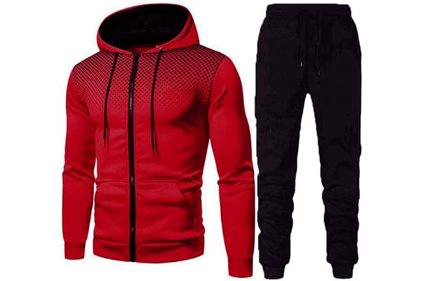 RPixc Tenue Sport Homme DéContracté Hooded Survetement Sport Ensemble Doux Chic VêTement Complet Full Zip Sweat à Capuche Et Pantalon à Pois Printemps Et Fall Noir Gris Taille M à 3xl