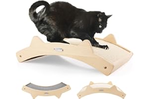 pecute Katzen Kratzbrett(42x27.5x12cm), Gewebter Sisal + Teppich Stoff Doppelseitig Haltbarer Katzen Kratzmatte, Holzstruktur Kitty Kratz Pads Katzenliege