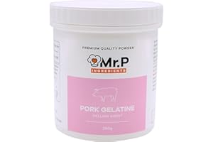 Mr.P Ingredients Gélatine de Porc 250g Poudre Sans Saveur 250 Bloom Gèlifiant Idéal Pour Desserts Puddings Gelée de Fruits Sans Gluten, Sans OGM