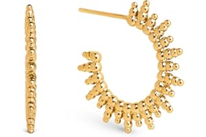 SINGULARU - Pendientes Pebbles Sun - Pendientes en Latón con Acabado Baño de Oro 18Kt o Rodio - Pendientes de Aro con Cierre Tuerca a Presión - Joyas para Mujer