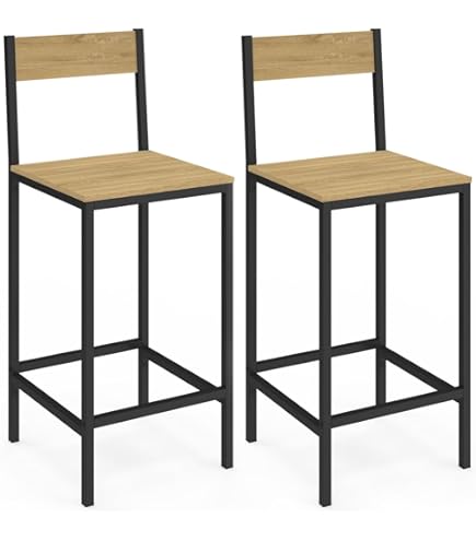 VASAGLE Set van 2 barkrukken, hoge keukenkrukken, robuust stalen frame, 65 cm lang, eenvoudige montage, industriële stijl, Greige en zwart LBC032B02