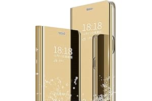 SEAHAI Funda para Xiaomi Redmi Note 11S/Redmi Note 11 4G Estuche, Espejo Carcasa Ultra Slim Ligero Flip Libro Funda View Standing Cover Mirror PC + PU Protectora Bumper Soporte Case - Oro