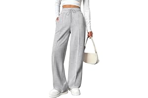 CheChury Pantalon Jogging Femme Large Pantalon Sport Baggy Taille Haute Pantalons Droit Fluide Femme Chic et Elegant Décontracté Pantalons de Survêtement Taille Elastique de Yoga Training avec Poches