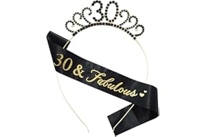 MIOSJI 30th Birthday Sash and Crown Crystal Tiara for Women 30th Birthday Hats Decorations Gift Party Accessories Black Gold