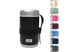 POLAR GEAR 520ml Insulated Food Flasks For Hot Food – Double-Wall Stainless Steel Hot Food Flask With Spoon – Thermal Lunch Box keeps Meals Drinks Hot or Cold for 6 Hours – Leakproof Soup Containers (Black)