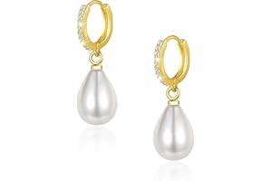 ASH'S CHOICE pendientes de perlas de plata de ley 925 para mujeres y niñas, pendientes de perlas de agua dulce, conjunto con pendientes hipoalergénicos, cartílago pequeños