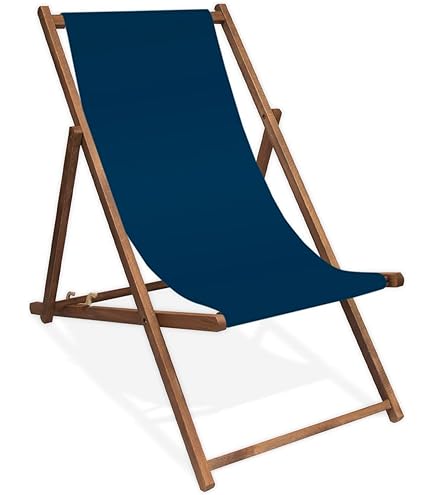 MultiBrands Liegestuhl Naturweiß | Klappbarer Holzliegestuhl Mit Dunkelbrauner Lasur - Ohne Armlehne