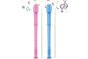 MaNeaz 2 Pièces Bleu + Rose Instrument De Musique Enfant Flute Enfant Flûte À Bec Enfants Flûte À Bec Scolaire Soprano Plastique Amovible Pour Enfants Débutants Adultes Avec Tige De Nettoyage