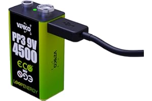 Verico LoopEnergy 9V Block 2er Pack, PP3, 4500 mWh, Wiederaufladbare USB-C Batterie, Li-Ion Akku, 1 Ladekabel USB Type A auf 2 x Type C, Ideal für Rauchmelder, Feuermelder