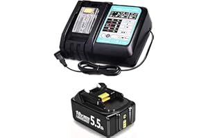 KOCTOTO 18V 5.5Ah Li-Ion Ersatzakku für Makita BL1860B + 3.0A DC18RC Ladegerät für Makita Akku 18V BL1860B BL1860 BL1850B BL1850 BL1840 BL1830 BL1815 LXT-400