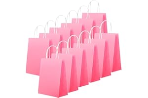 MIENOCOL 24 PCS Pink Kraft Paper Party-Bags, 16x22x8cm With Twist Handles, Flat Bottom Thick Gift Bags for Kids Present, Birthday, Wedding, Easter Parties