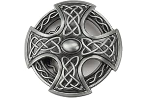 Longcreek Hebilla de cinturón cruzado para hombres, Hebilla de cinturón con cruz celta vikinga, Hebilla de cinturón redonda con nudo celta punk, Hebilla de cinturón de vaquero occidental, plateado, NO