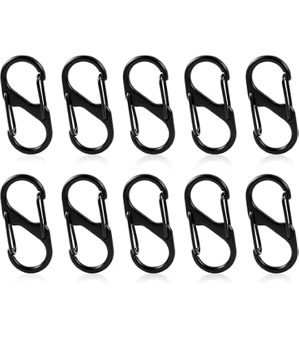 Lot De 10 Mousquetons En S – Aluminium Noir – 31x14 Mm – Double Anneau, Pour Randonnée, Clés, Sacs