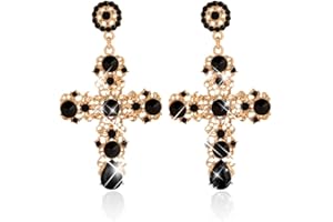 XAMIC Boucles d'oreilles pendantes élégantes en forme de croix bohème avec strass pour femme, Strass