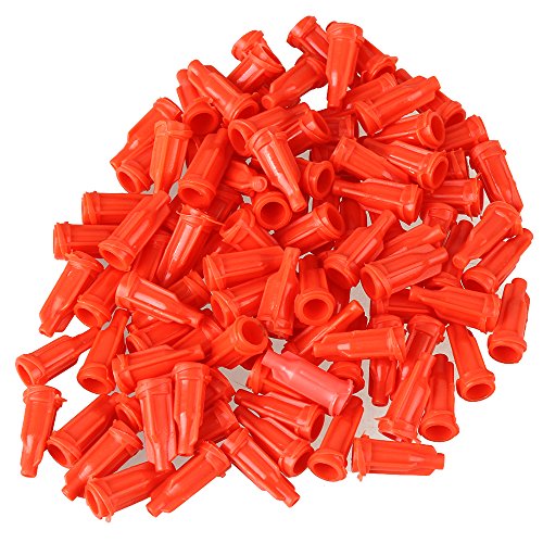 Preisvergleich Produktbild 100pcs Plastikspritze Ausgabespitze Caps orange Klebstoffe Kleber Craft Hobby