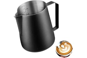 Wrobic Pot à lait en acier inoxydable pour cappuccino et latté - 600 ml - Noir