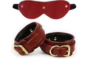 UKINGLE Esposas Rojas de Cuero Sintetico Ajustables con Cadena Metalica Desmontable - Juegos de Pareja, Regalo Pareja Mujer, Accesorios Juegos para Parejas