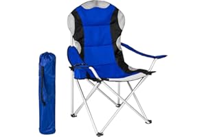 BAKAJI Sedia Pieghevole Da Campeggio Imbottita Con Borsa Camping Sedia Mare Spiaggia Pesca Da Esterno In Acciaio e Poliestere Con Vano Porta Bibite e Smartphone (Blu)