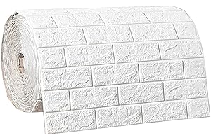 FOLPUS Adesivo da parete 3D, pannelli da muro in finti mattoni, carta da parati in schiuma stacca e incolla, per la cucina, Bianco