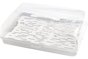 BranQ - Home essential Prostokątny pojemnik na ciasto z 2 wkładkami chłodzącymi, z tworzywa sztucznego (PP), z wysoką pokrywą, praktyczny uchwyt do noszenia, nie zawiera BPA, przezroczysty/kremowy