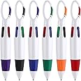 TIESOME 6 Pieces Retractable Shuttle Pens, Portable 4-in-1 Ballpoint Pens Multicolor Pens with Buckle Keychain on Top for Office School Supplies Students Gifts Party Favors
