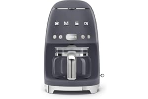 Smeg, Macchina da Caffè Filtro DCF02GREU, Funzione Aroma e Autostart, Caraffa in Vetro Fino a 12 Tazze, 2 Livelli di Intensità, Modalità Keep Warm, 1050W, Grigio