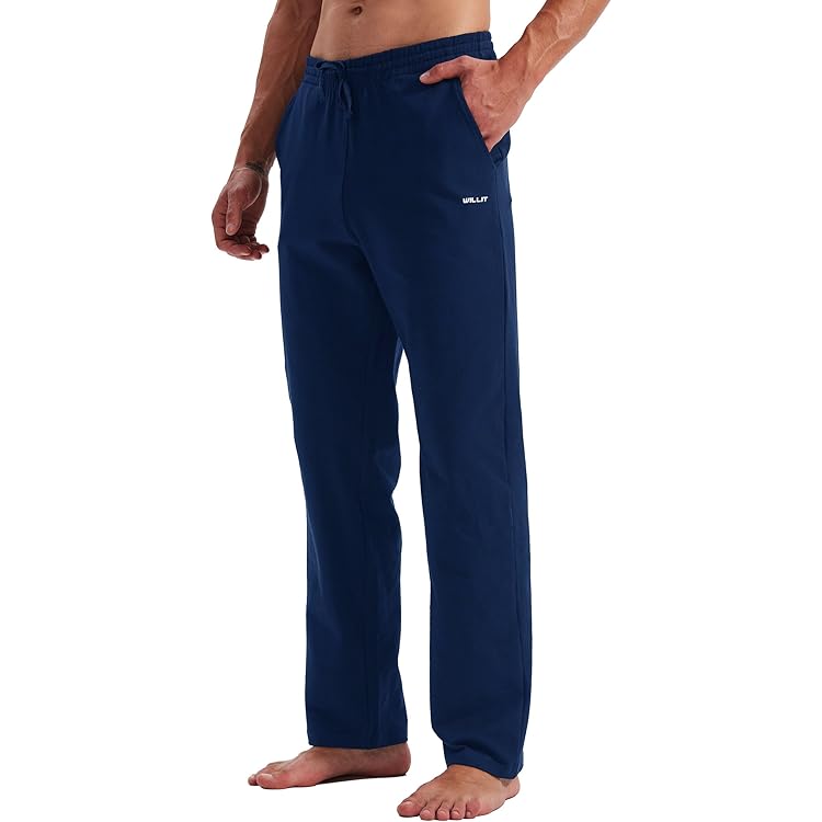Amy Coulee Lichte joggingbroek voor heren, katoen, ademende sportbroek, trainingsbroek, vrijetijdsbroek, lange yogabroek met zakken, legergroen, M