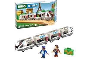 BRIO World - TGV INOUI SNCF 37 cm - Fidèle au Vrai Train - Jouets pour Circuit de Train en Bois - 2 locomotives, 2 Wagons, 1 Personnage - Garçon ou Fille dès 3 Ans - 36087