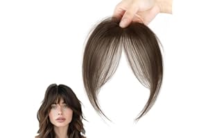 RTRTGS Clip en Flequillo, Extensiones de Cabello Humano, Flequillo Plano con Flecos, Postizo Pelo Natural, Extensión de Aire Natural para Mujeres y Niñas, Cabello Real, Clip-In Postizo
